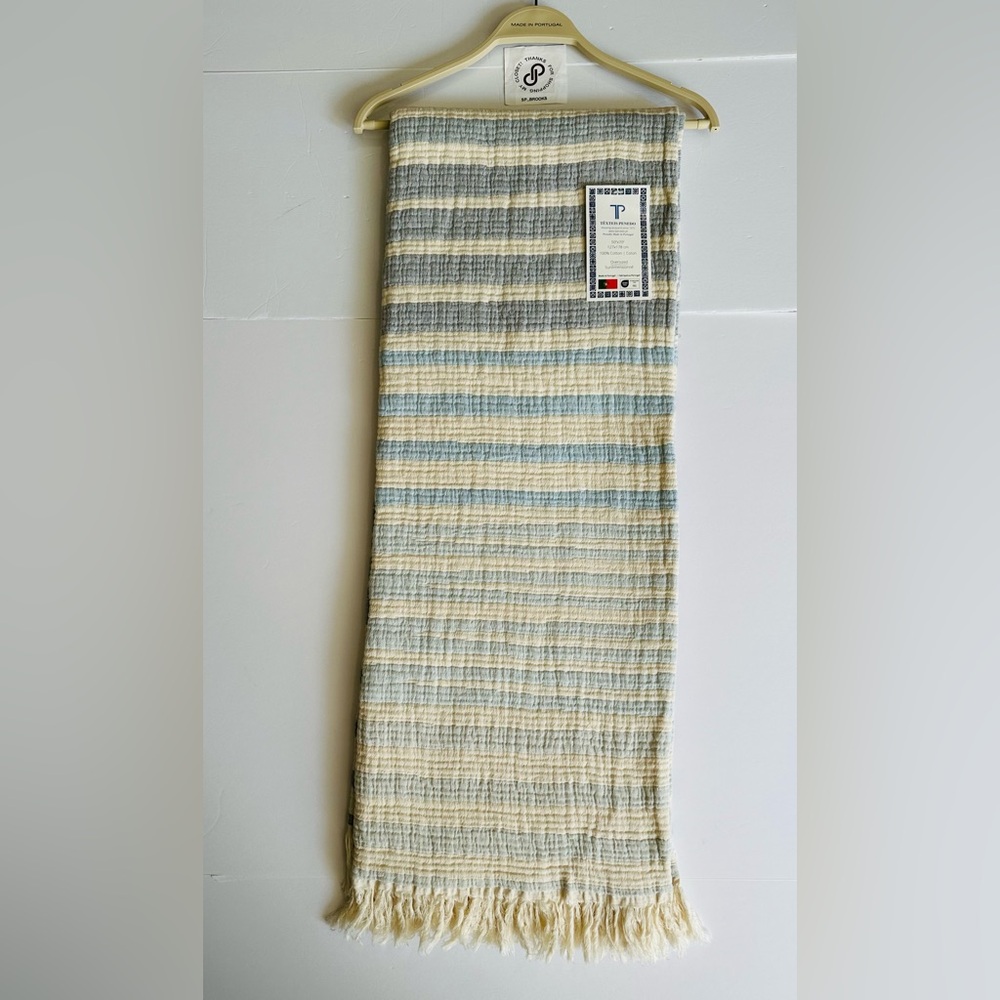 🎁Texteis Penedo Throw Blanket -  Ombré Blue Stripe - Made in Portugal Cotton